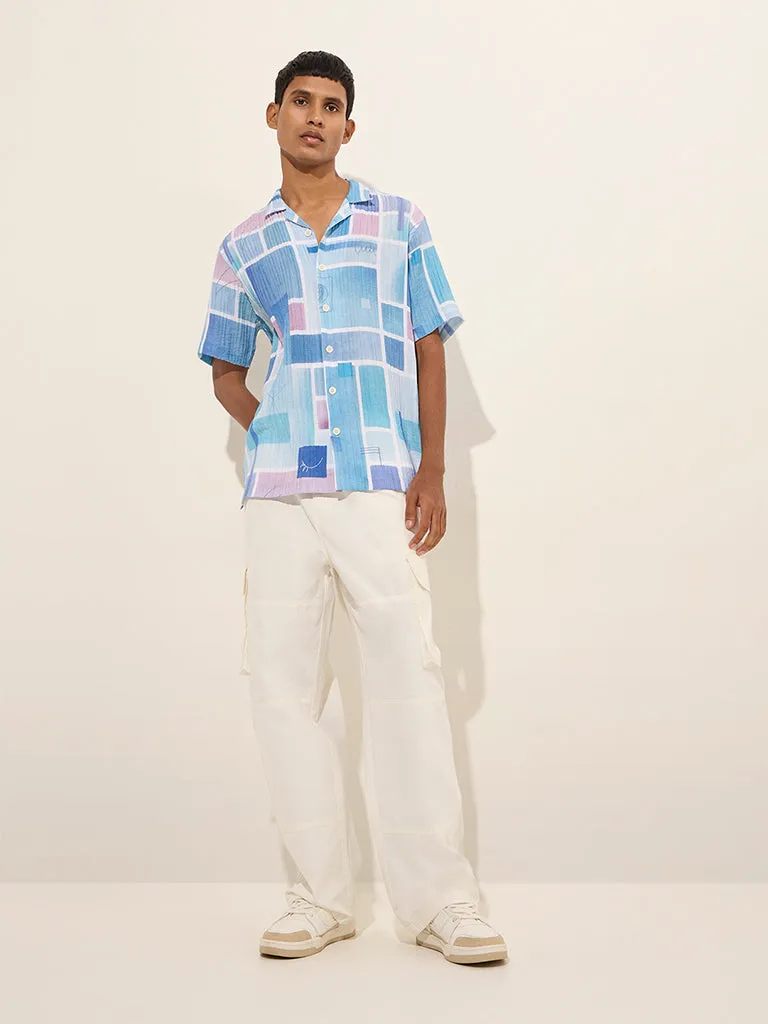 Nuon Blue Geometric Design Relaxed-Fit Shirt
