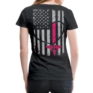 Nurse Flag Heart Flag Front with Pink Stripe Women’s Premium T-Shirt (CK1818)