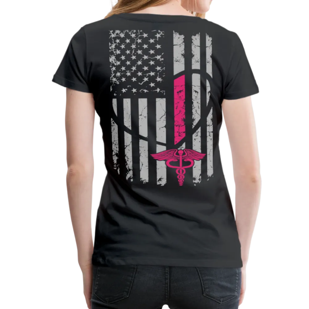 Nurse Flag Heart Flag Front with Pink Stripe Women’s Premium T-Shirt (CK1818)