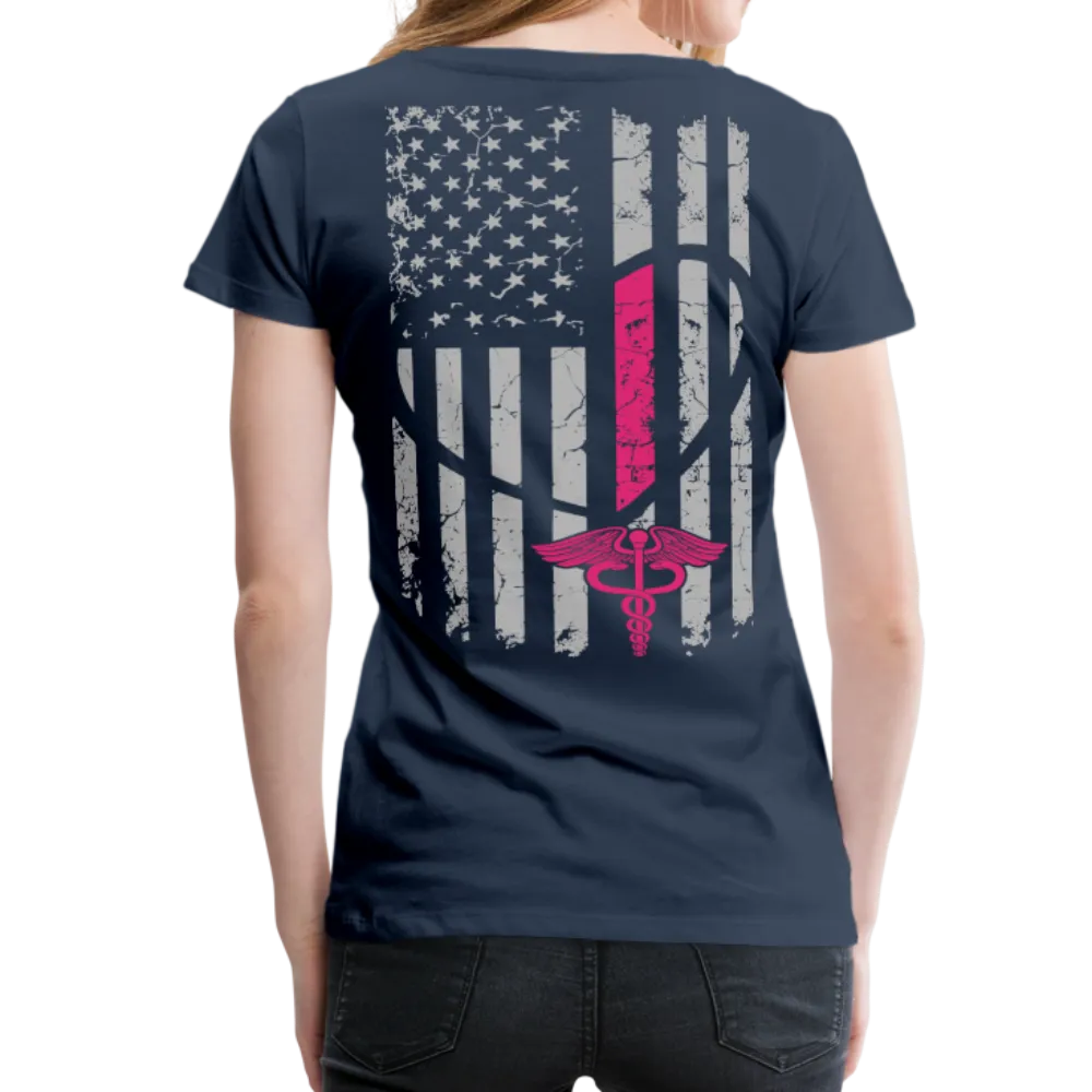 Nurse Flag Heart Flag Front with Pink Stripe Women’s Premium T-Shirt (CK1818)