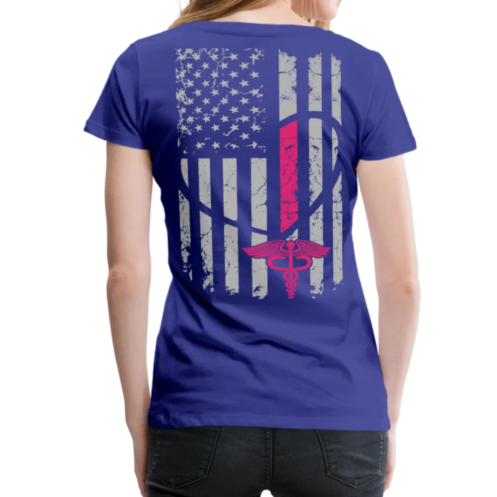 Nurse Flag Heart Flag Front with Pink Stripe Women’s Premium T-Shirt (CK1818)