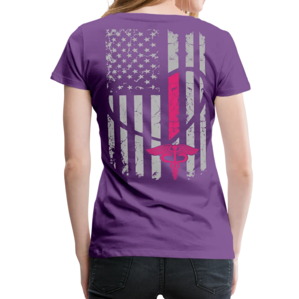 Nurse Flag Heart Flag Front with Pink Stripe Women’s Premium T-Shirt (CK1818)