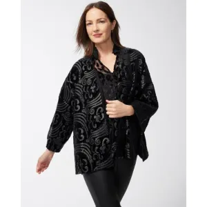 NWT Chico's L XL Black Velvet Embellished Short Kimono Jacket Ruana