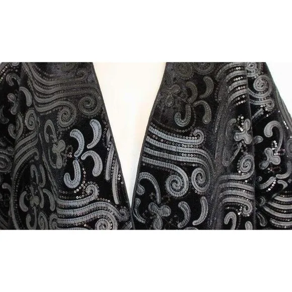NWT Chico's L XL Black Velvet Embellished Short Kimono Jacket Ruana