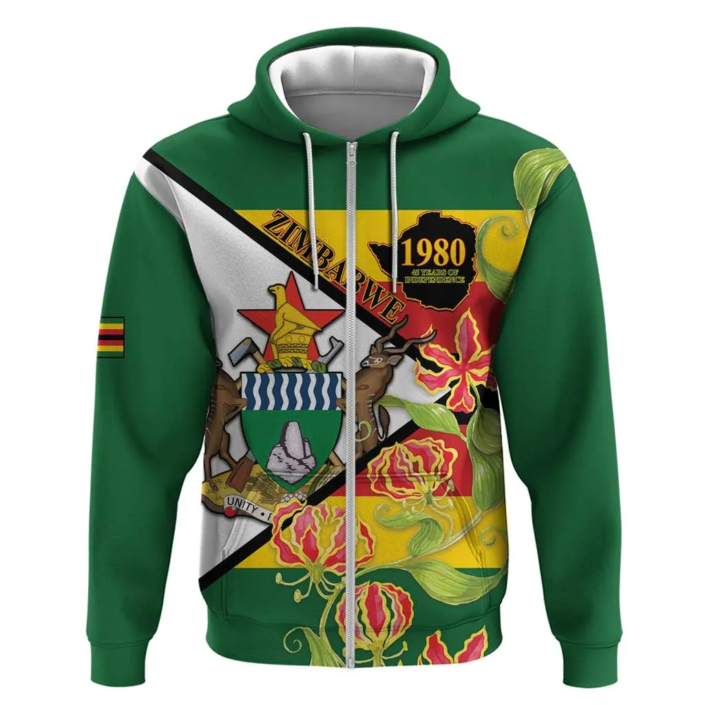 Nyika yeZimbabwe Zip Hoodie Happy Independence Day - Flame Lily Flowers LT14