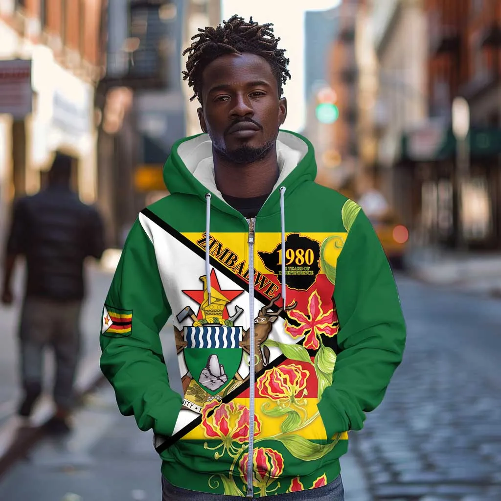 Nyika yeZimbabwe Zip Hoodie Happy Independence Day - Flame Lily Flowers LT14