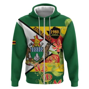 Nyika yeZimbabwe Zip Hoodie Happy Independence Day - Flame Lily Flowers LT14