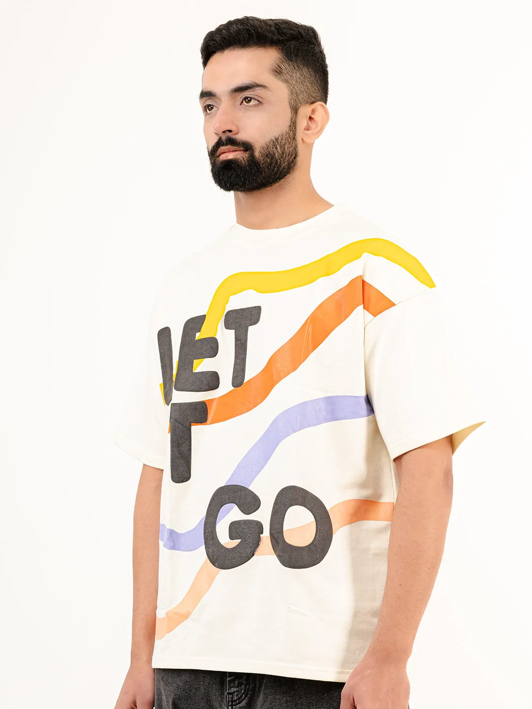 Off White Let It Go Printed Half Sleeves Oversized T-shirt