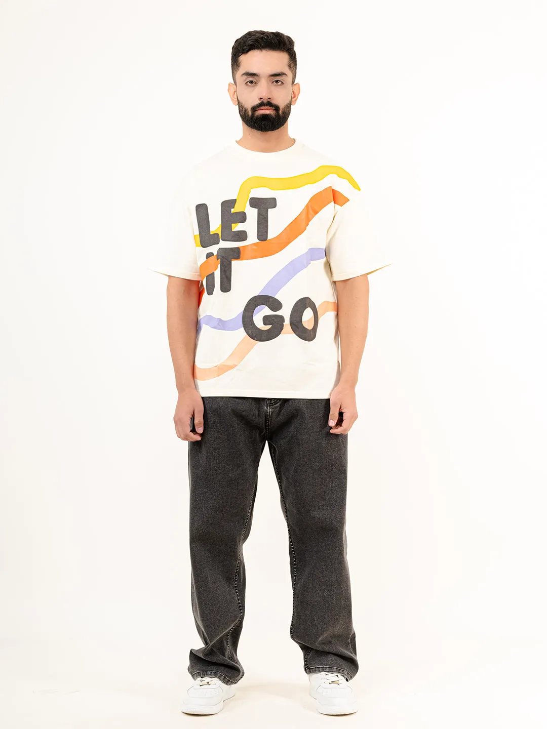Off White Let It Go Printed Half Sleeves Oversized T-shirt