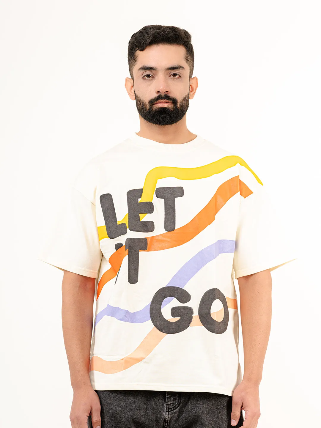 Off White Let It Go Printed Half Sleeves Oversized T-shirt