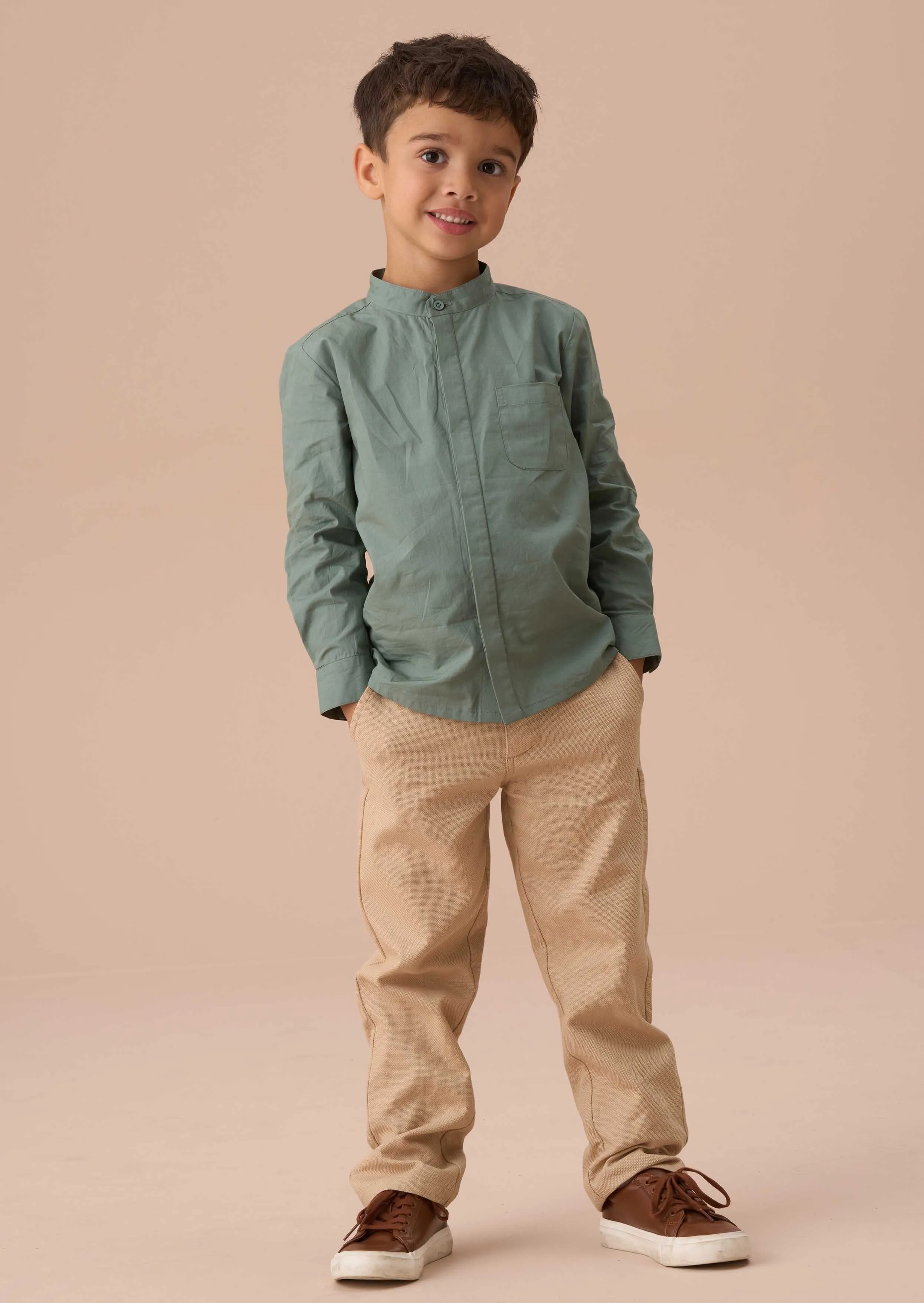 Omar Green Mandrin Collar Smart Shirt