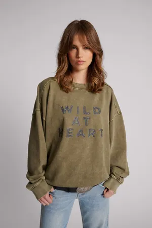 One Teaspoon Wild At Heart Studded Retro Sweater - Khaki