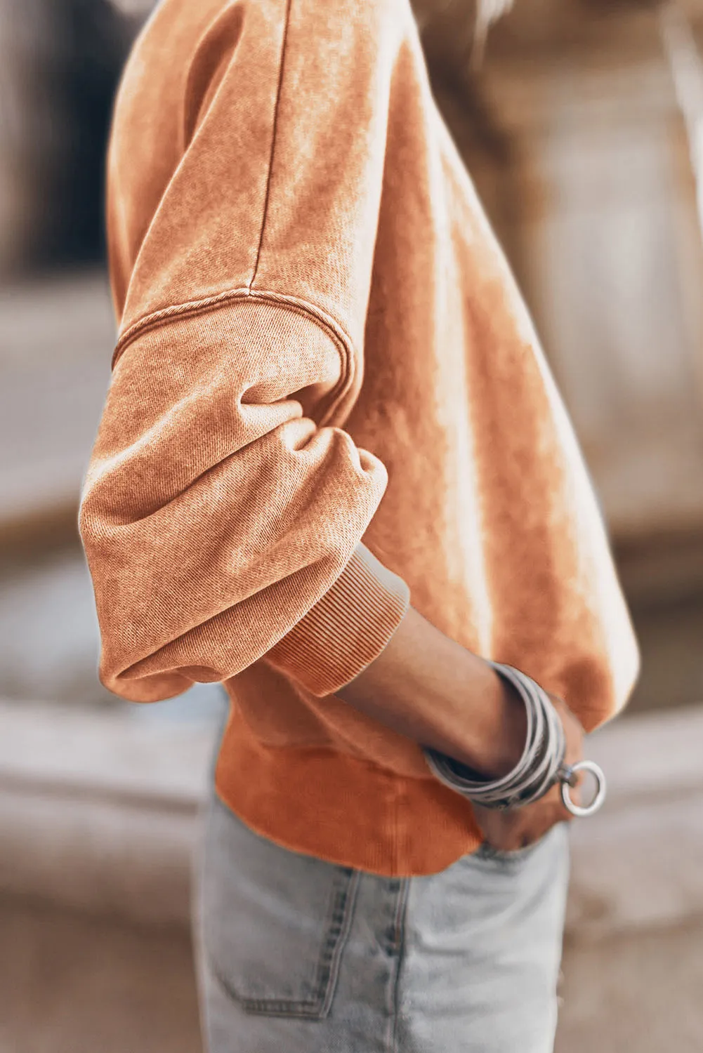 Orange Drop Shoulder Crew Neck Pullover Sweatshirt