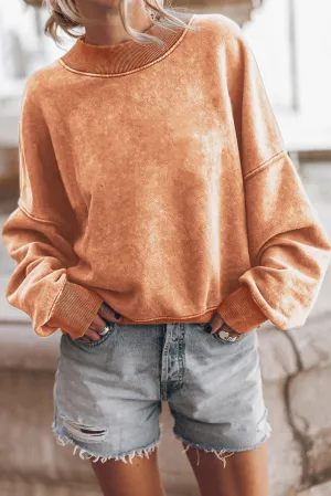 Orange Drop Shoulder Crew Neck Pullover Sweatshirt