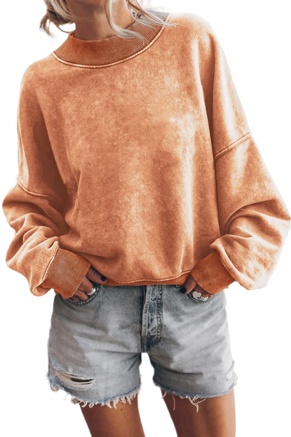 Orange Drop Shoulder Crew Neck Pullover Sweatshirt