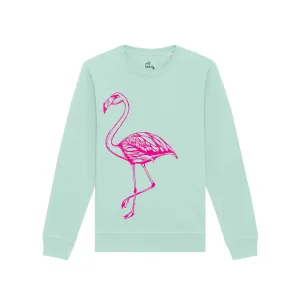 Organic Cotton Unisex Flamingo Sweatshirt | Hot Pink on Blue