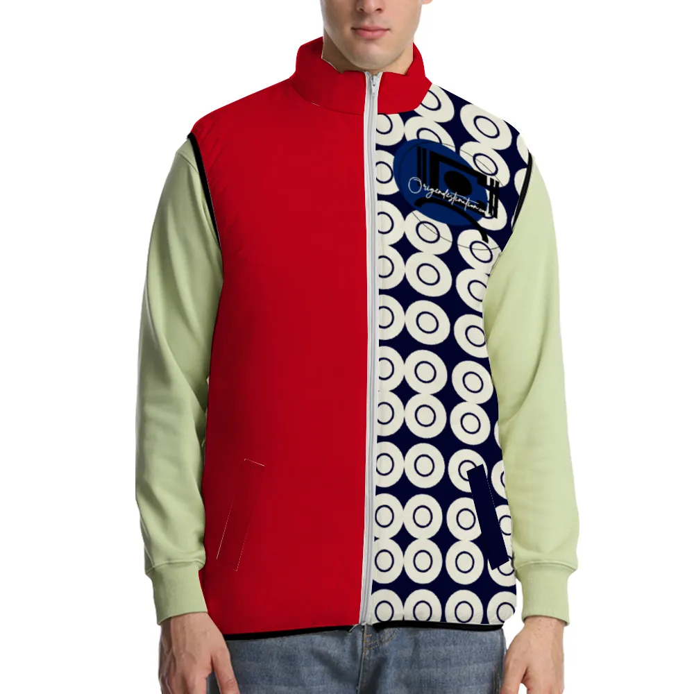 Origen Destination Unisex Windproof Full-Zip Sleeveless Cotton Vests (RedBluW)