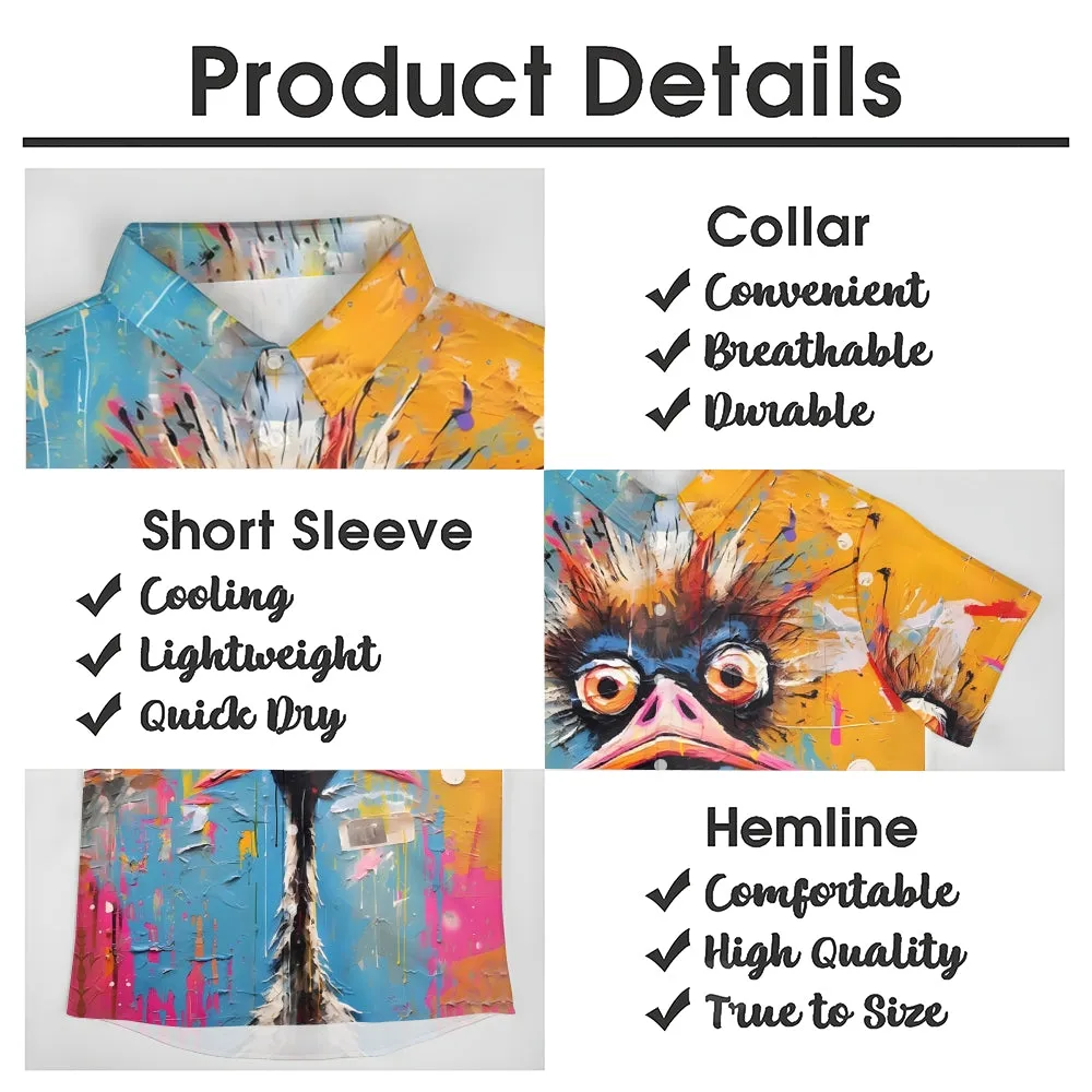 Ostrich Art Print Oversized Short Sleeve Shirt 2406001524