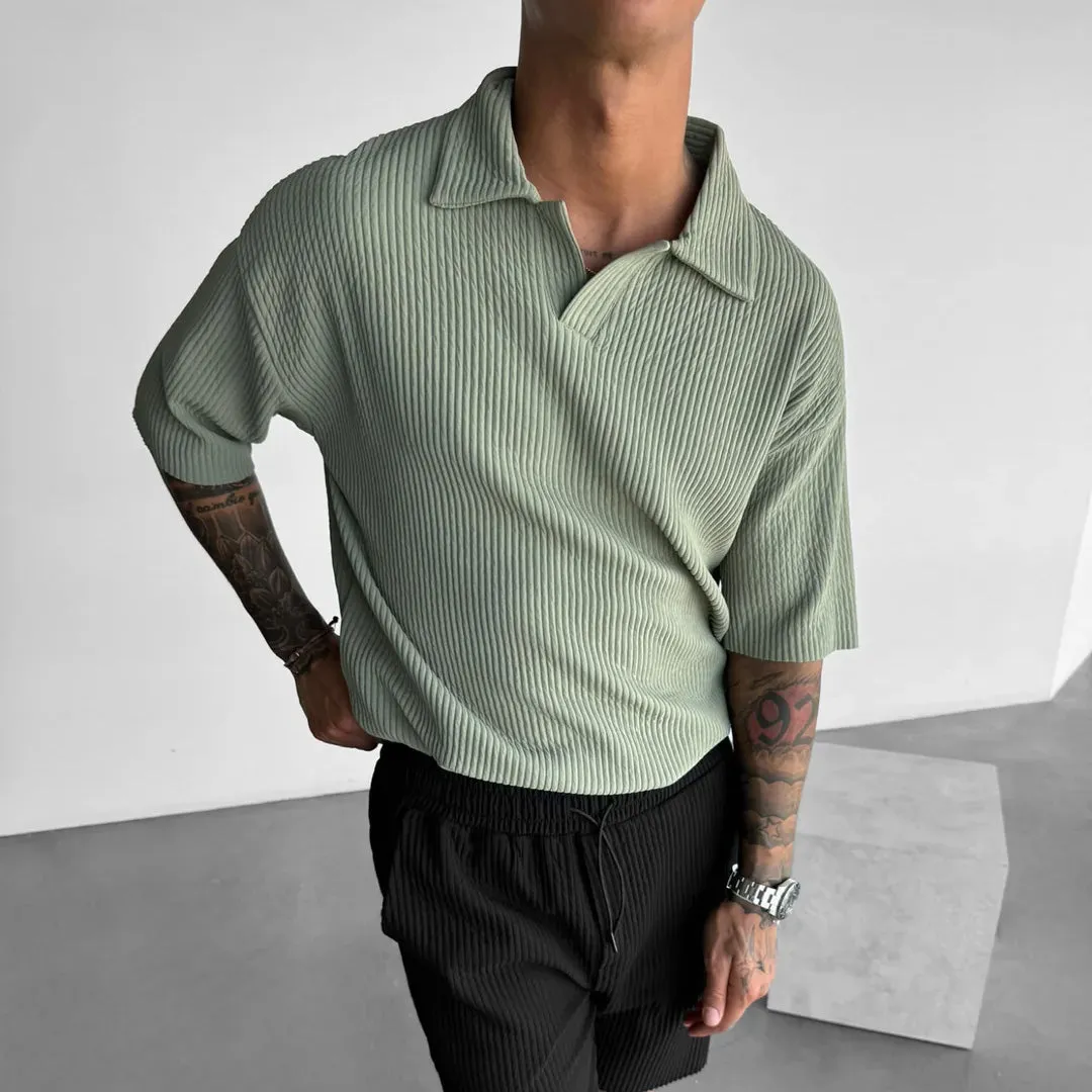 OVERSIZE RIBBED POLO T-SHIRT - TEA GREEN