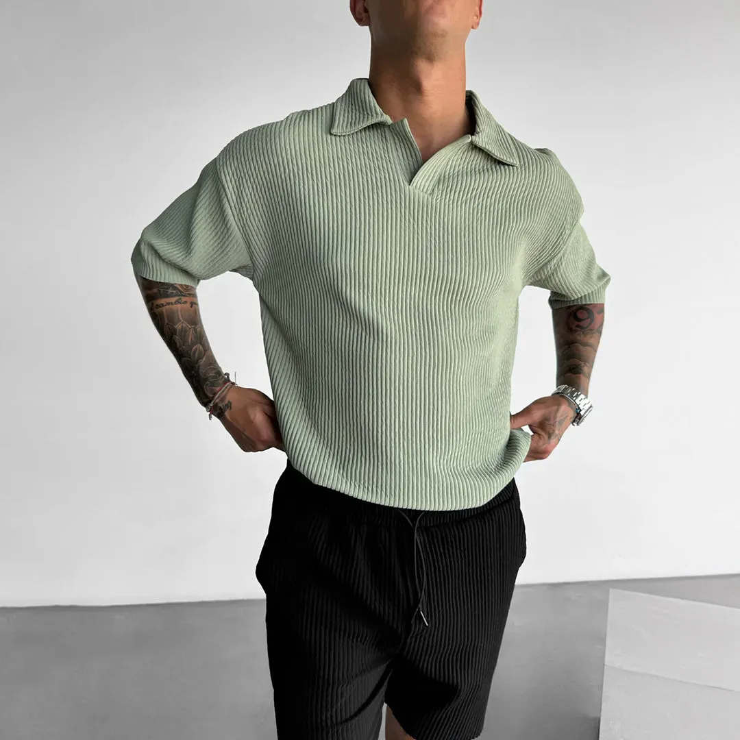 OVERSIZE RIBBED POLO T-SHIRT - TEA GREEN