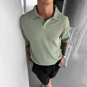 OVERSIZE RIBBED POLO T-SHIRT - TEA GREEN