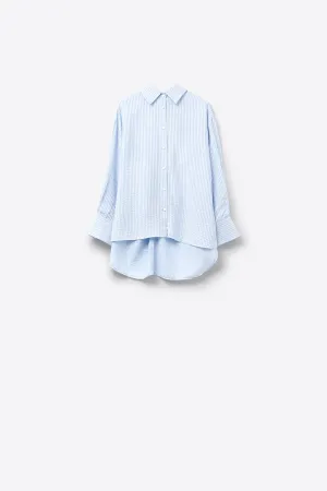 oversized baby blue shirt with bow in the back