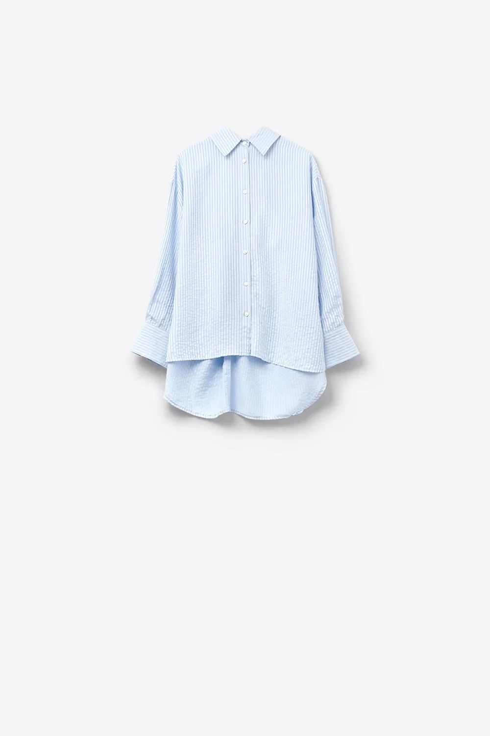 oversized baby blue shirt with bow in the back