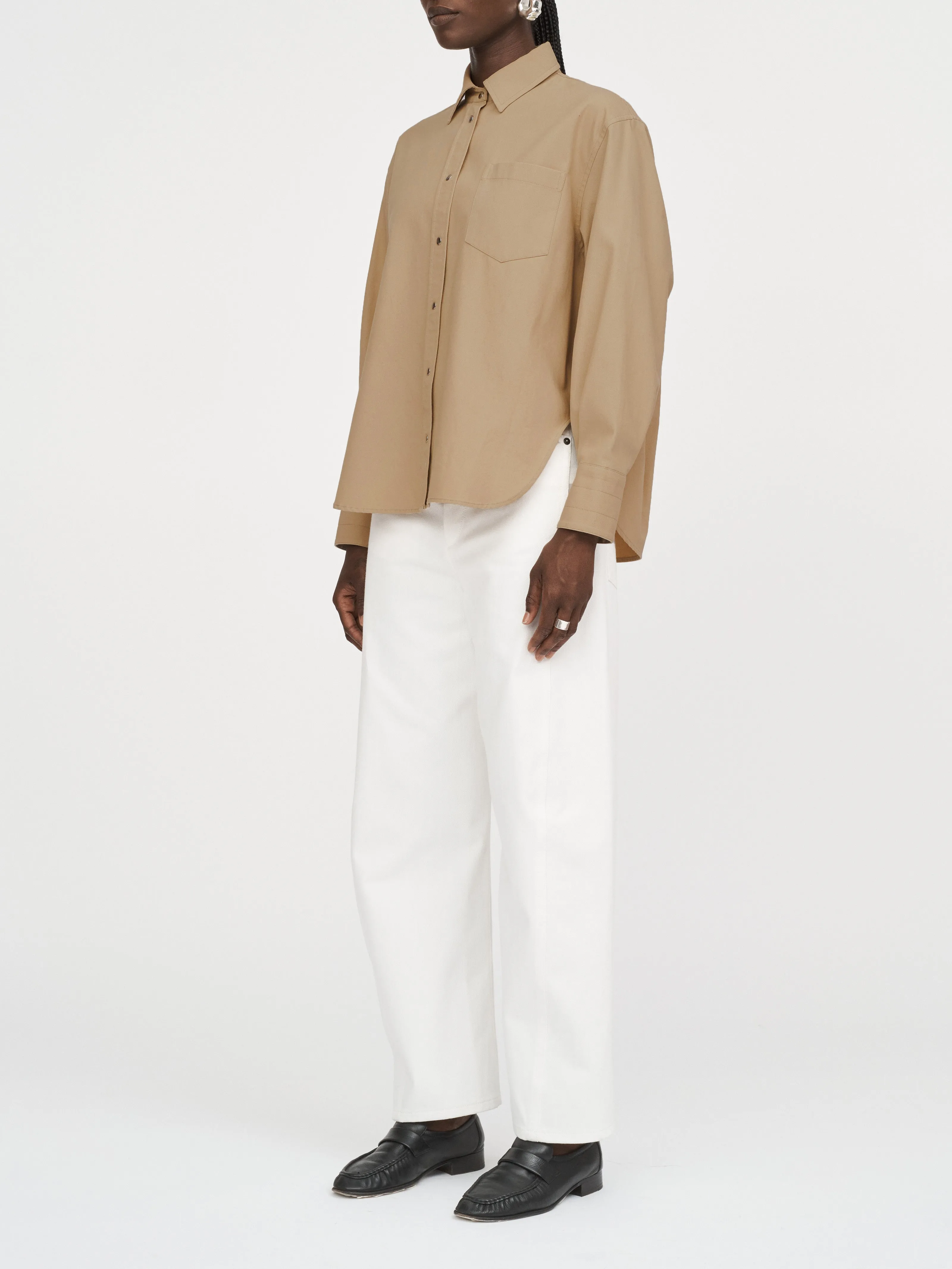 Oversized Snap Shirt in Camel