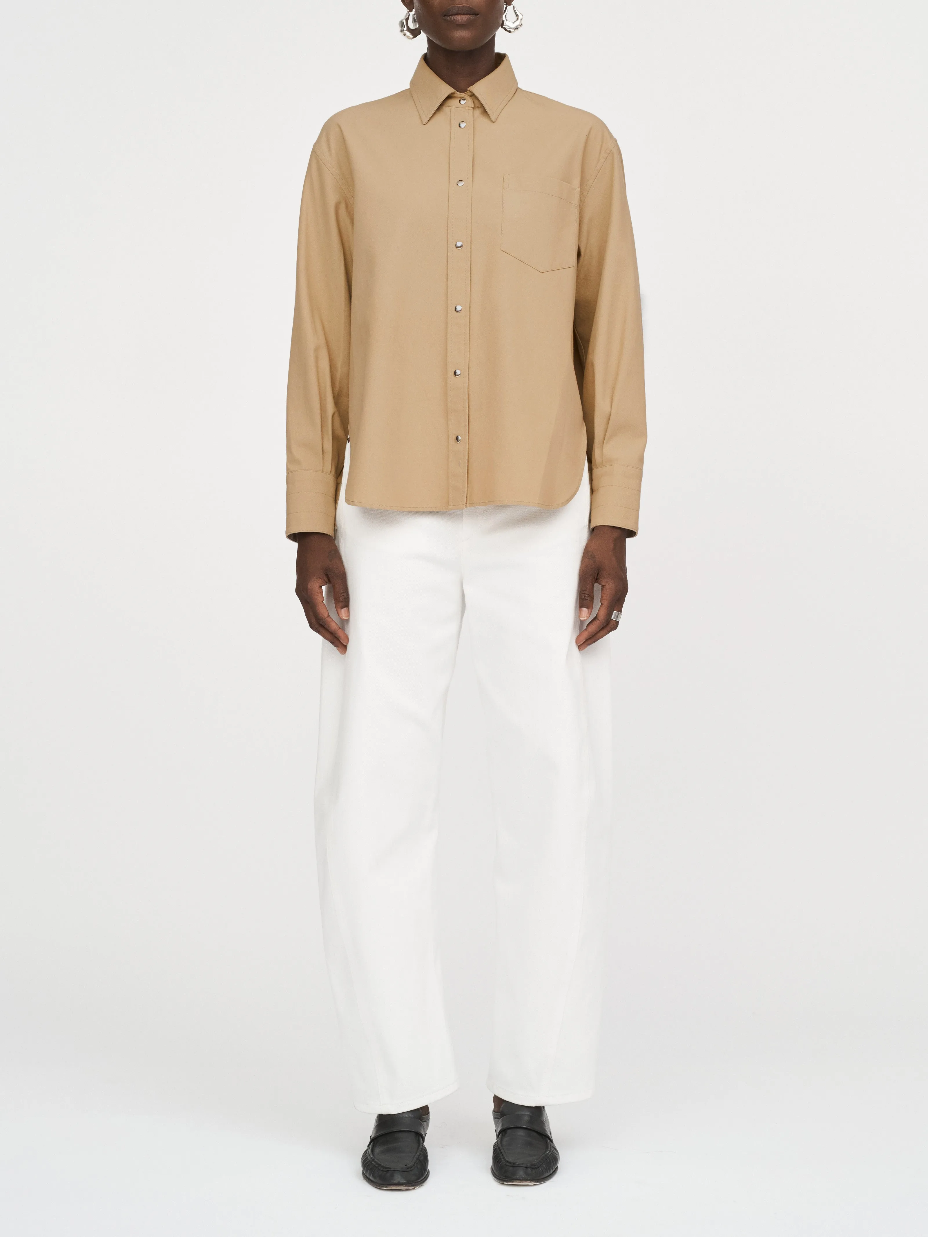 Oversized Snap Shirt in Camel