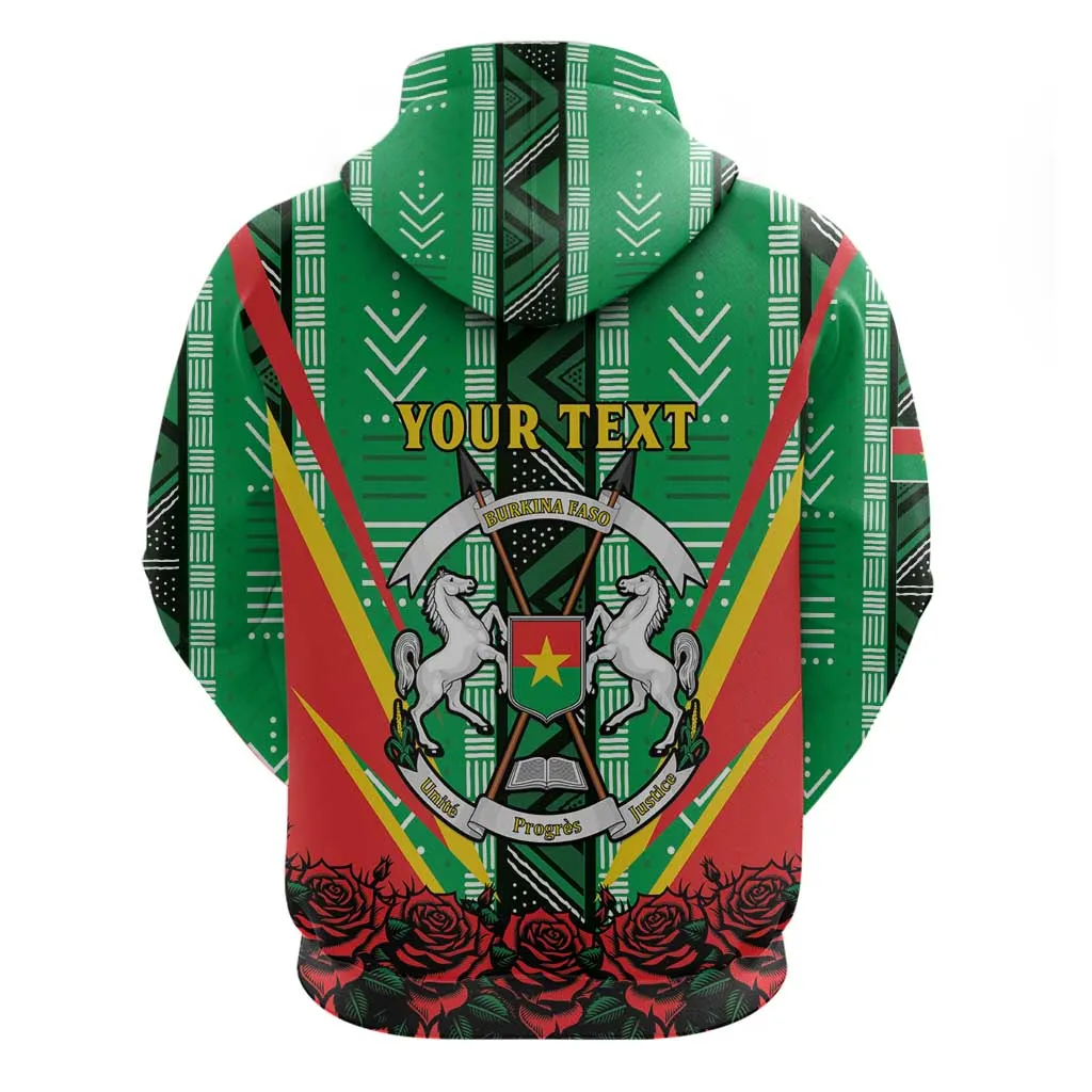 Personalised Afro Burkina Faso Zip Hoodie Coat Of Arms With Rose LT15