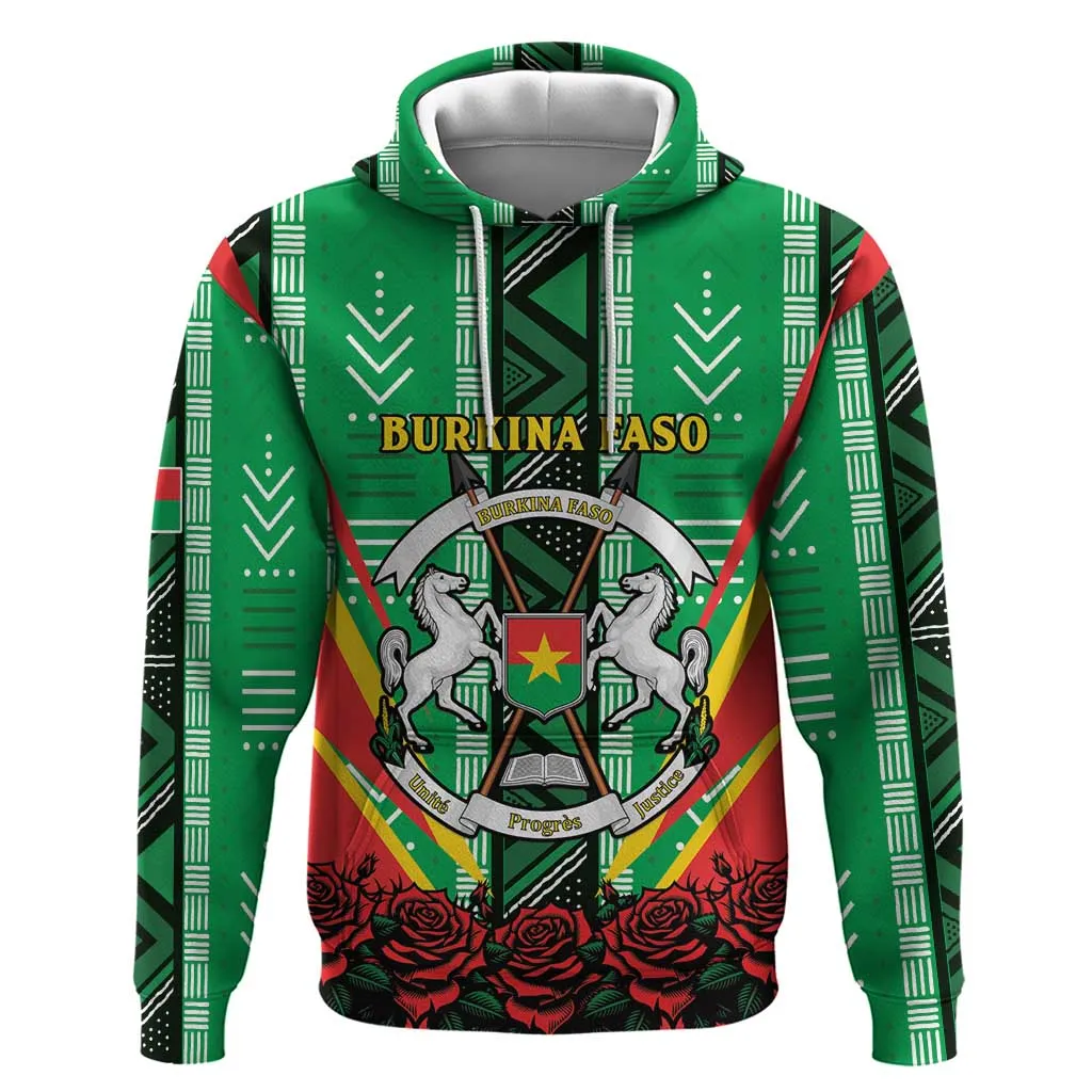 Personalised Afro Burkina Faso Zip Hoodie Coat Of Arms With Rose LT15