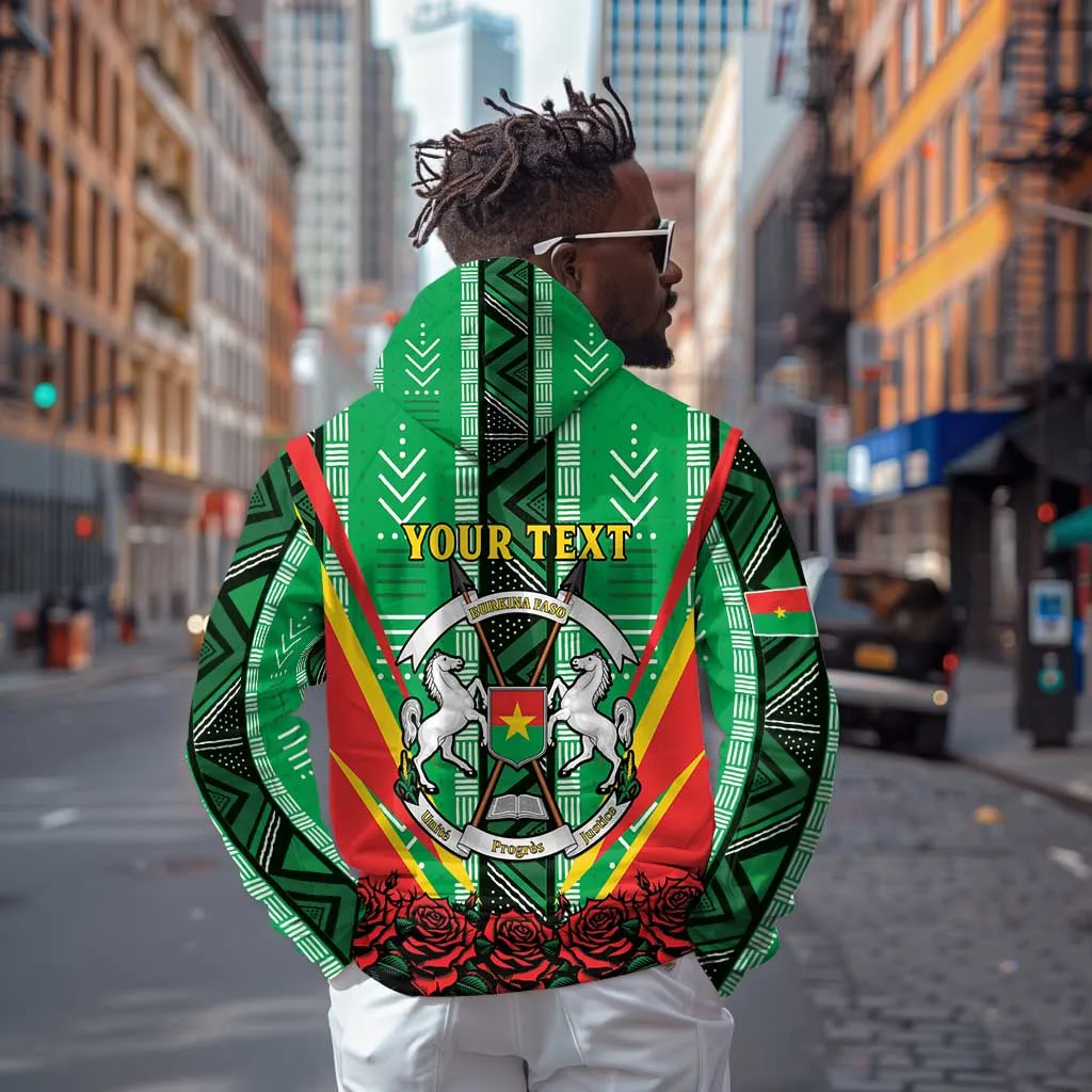 Personalised Afro Burkina Faso Zip Hoodie Coat Of Arms With Rose LT15