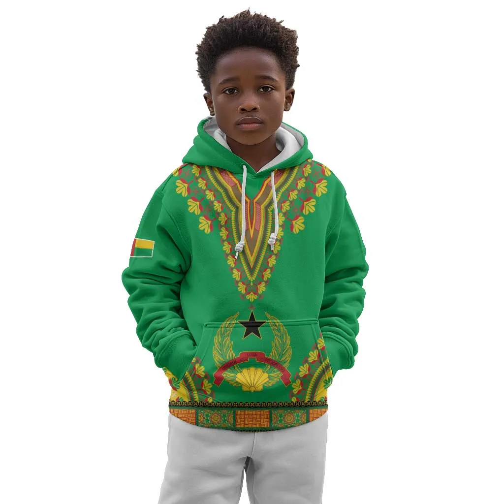 Personalised Afro Guinea Bissau Kid Hoodie Dashiki With Coat Of Arms LT15