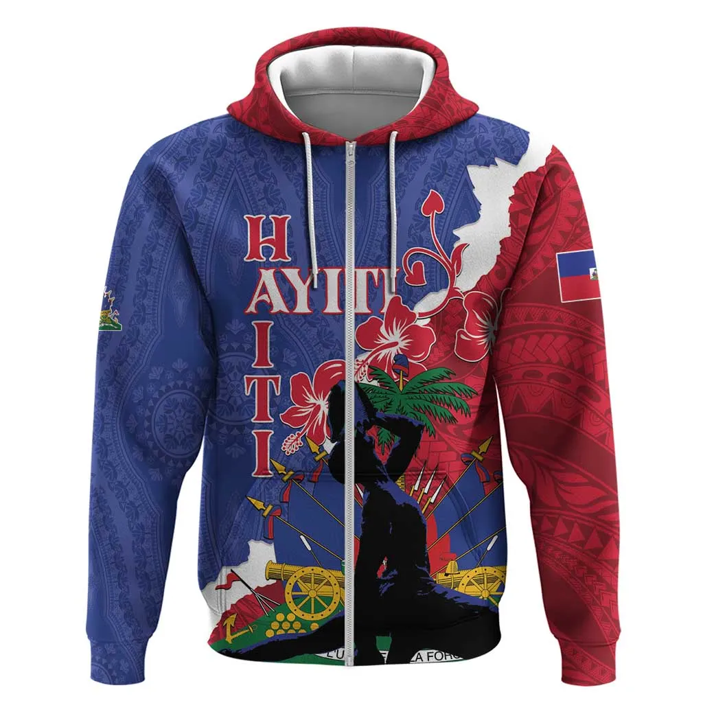 Personalised Afro Haiti Le Marron Inconnu Zip Hoodie Dashiki Mix Polynesian Pattern LT01