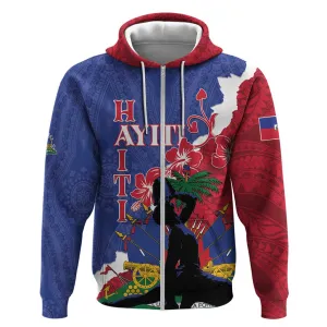 Personalised Afro Haiti Le Marron Inconnu Zip Hoodie Dashiki Mix Polynesian Pattern LT01