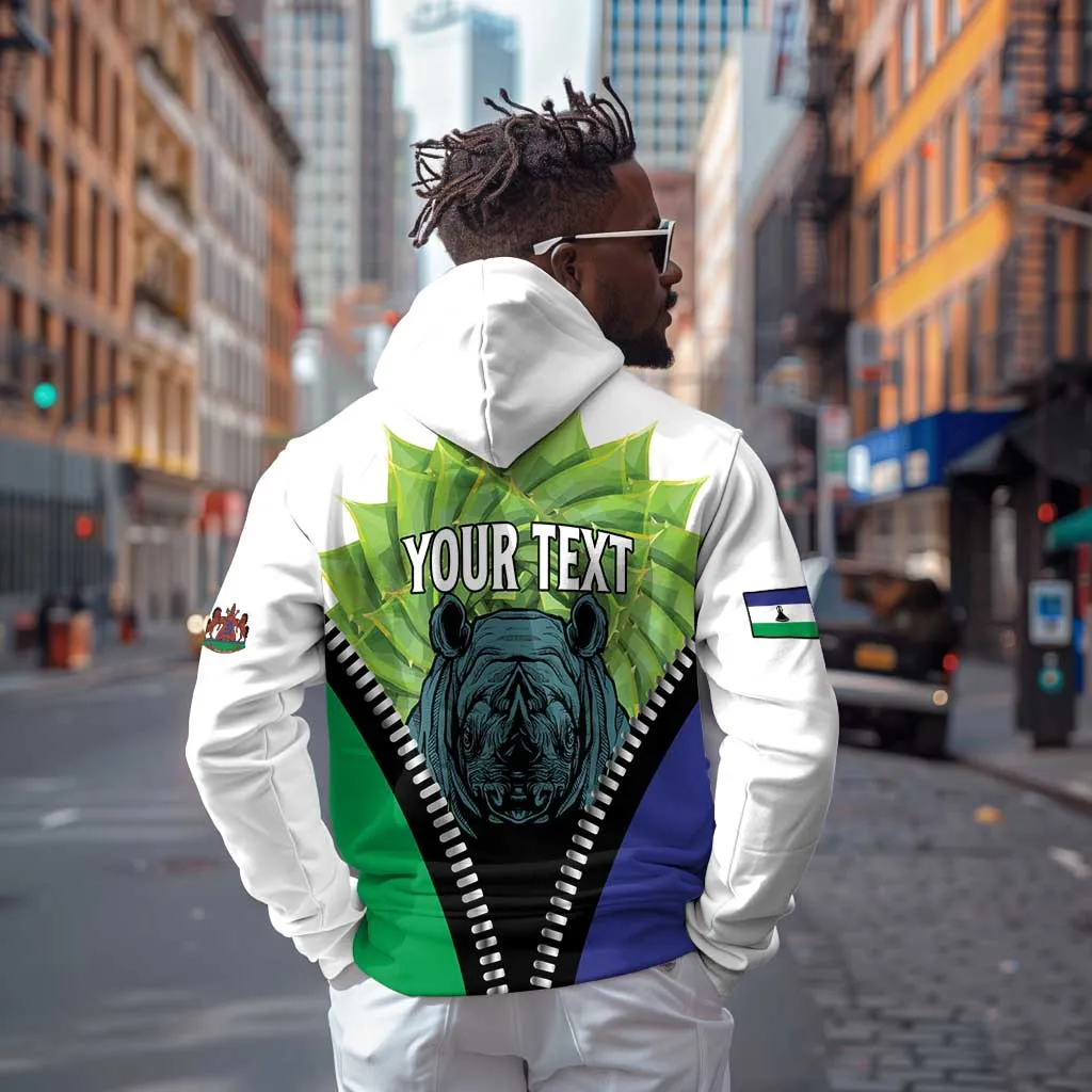 Personalised Afro Lesotho Zip Hoodie Black Rhinoceros Aloe Polyphylla LT15