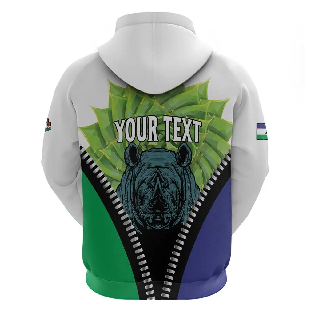 Personalised Afro Lesotho Zip Hoodie Black Rhinoceros Aloe Polyphylla LT15