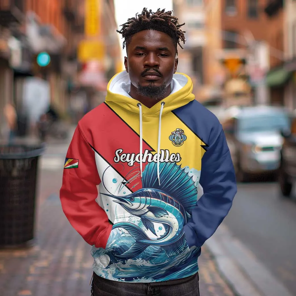 Personalised Afro Seychelles Hoodie Sailfish With Coat Of Arms LT15