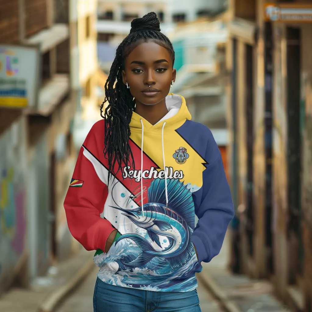 Personalised Afro Seychelles Hoodie Sailfish With Coat Of Arms LT15