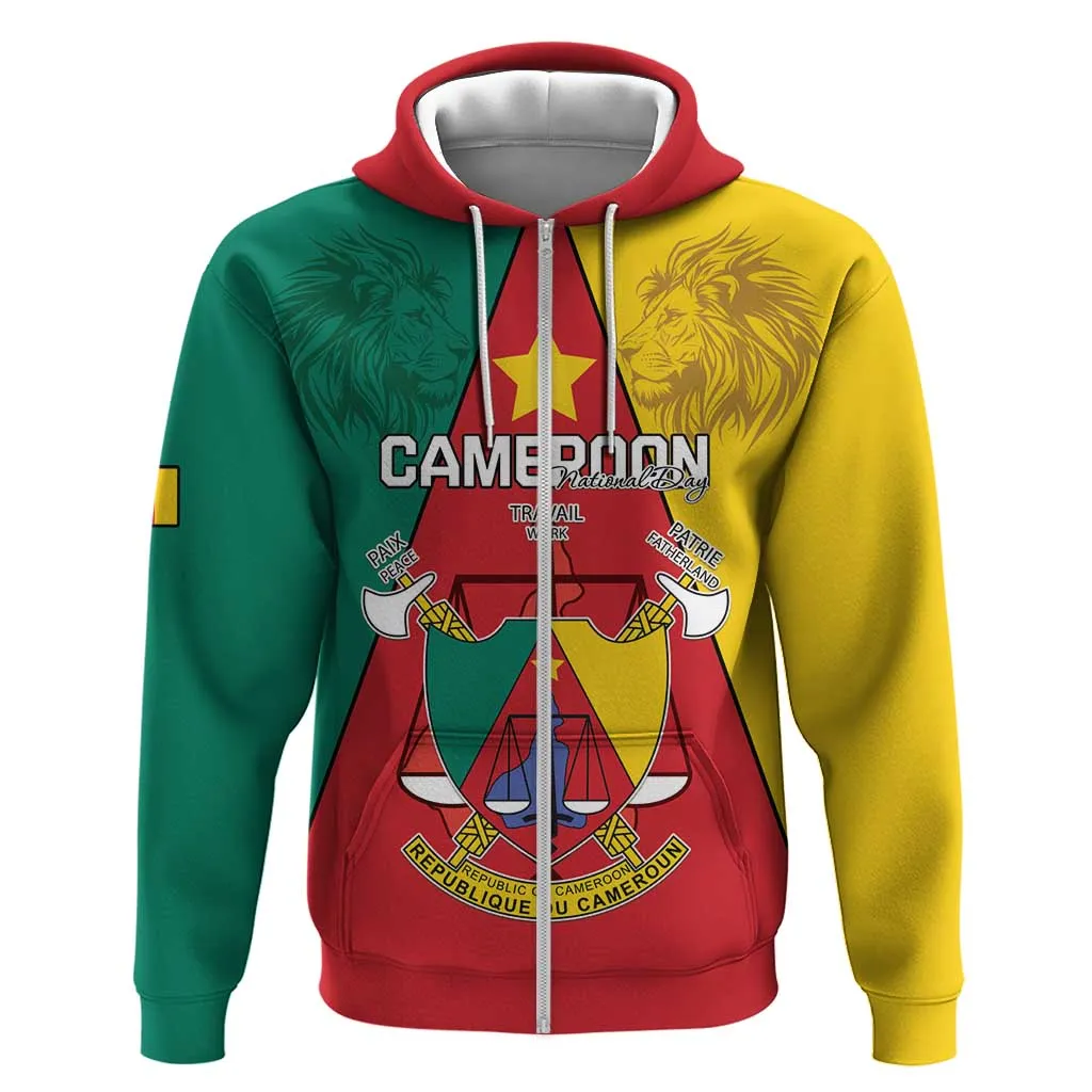 Personalised Cameroon National Day Hoodie Lion Mix Coat Of Arms Style LT15
