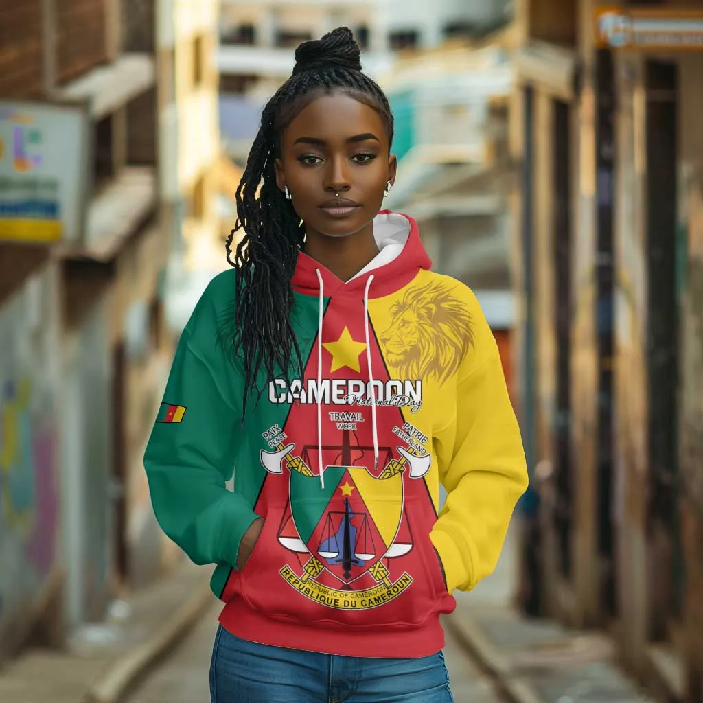 Personalised Cameroon National Day Hoodie Lion Mix Coat Of Arms Style LT15