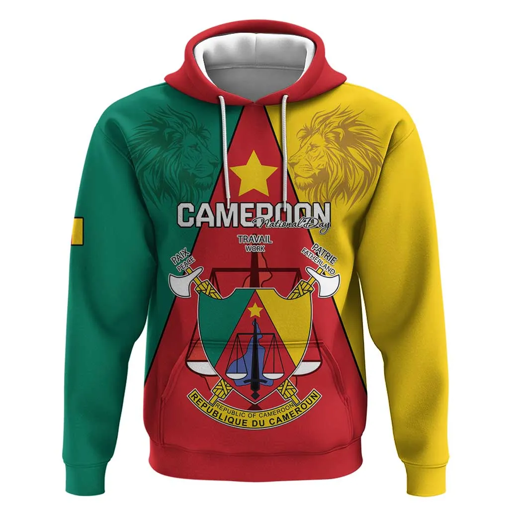 Personalised Cameroon National Day Hoodie Lion Mix Coat Of Arms Style LT15