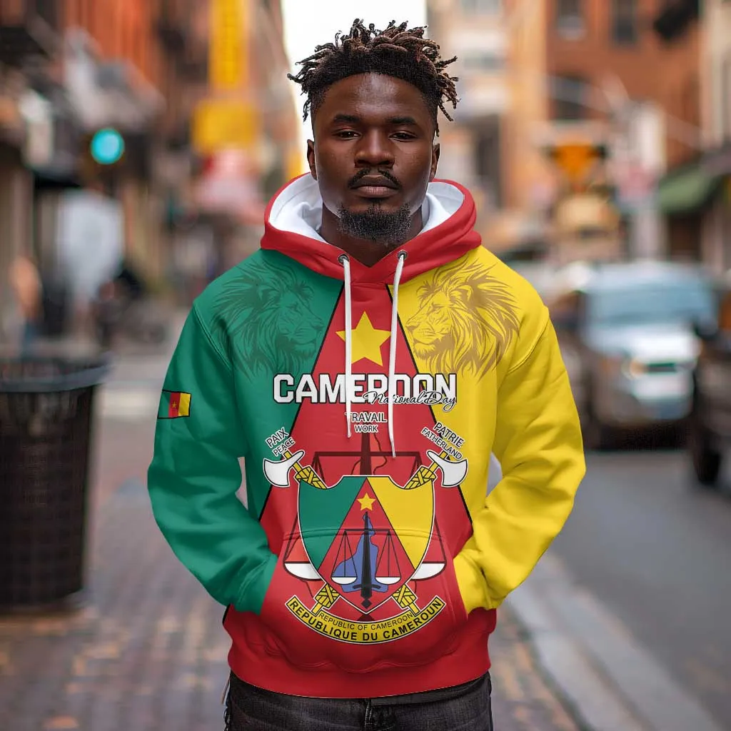 Personalised Cameroon National Day Hoodie Lion Mix Coat Of Arms Style LT15