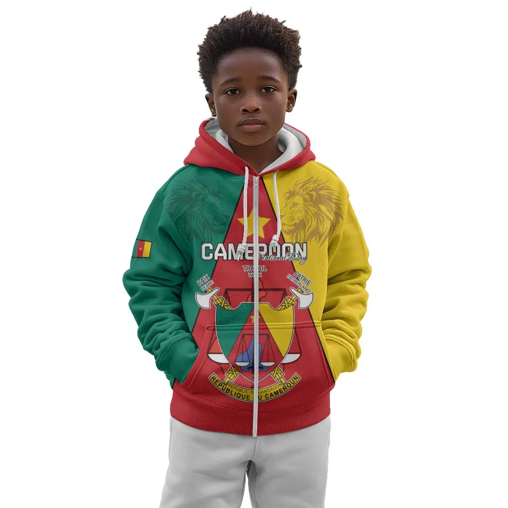 Personalised Cameroon National Day Kid Hoodie Lion Mix Coat Of Arms Style LT15