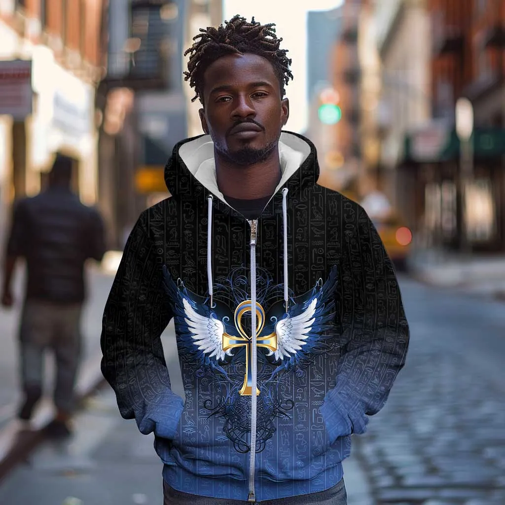 Personalised Egyptian Ankh Zip Hoodie Egypt Hieroglyphs Pattern LT15