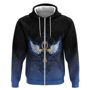 Personalised Egyptian Ankh Zip Hoodie Egypt Hieroglyphs Pattern LT15