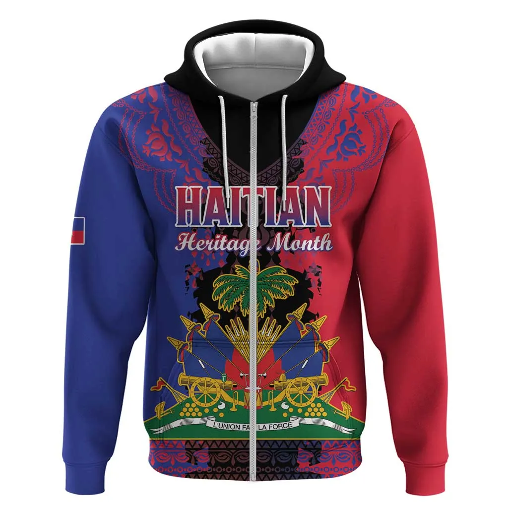 Personalised Haitian Heritage Month Hoodie Coat Of Arms With Dashiki Pattern LT15