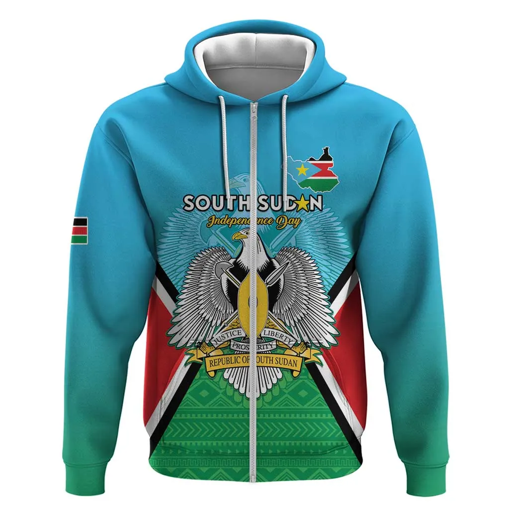 Personalised South Sudan Zip Hoodie Coat Of Arms - Happy Independence Day LT15