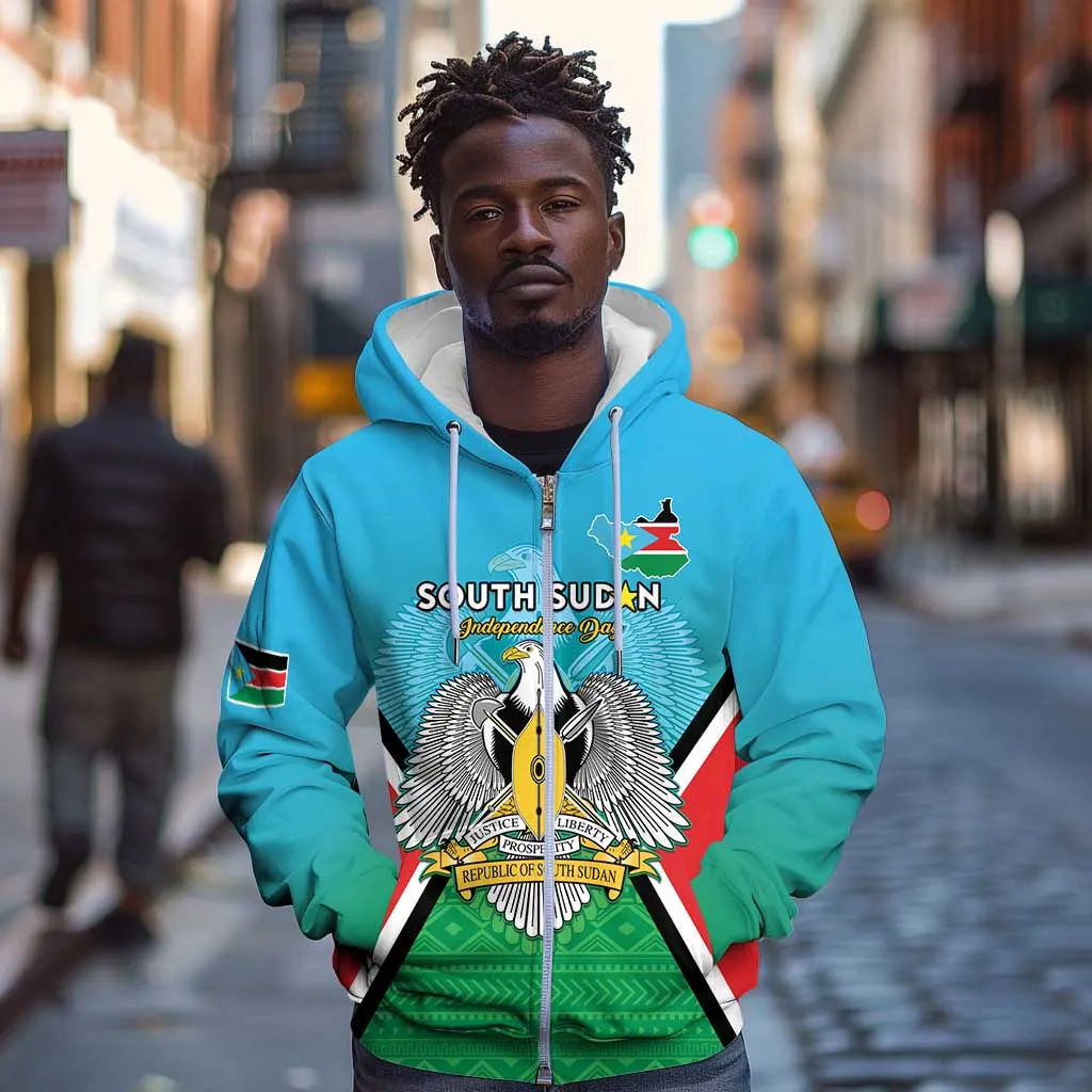 Personalised South Sudan Zip Hoodie Coat Of Arms - Happy Independence Day LT15