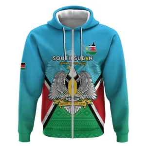 Personalised South Sudan Zip Hoodie Coat Of Arms - Happy Independence Day LT15